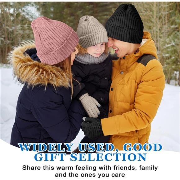 6 Pieces Women\'s Winter Knitted  Beanie Hat Gloves Set